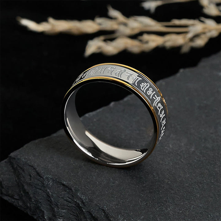 Anillo de equilibrio de acero y titanio con mantra Shurangama y escrituras tibetanas de Buddha Stones - image 2