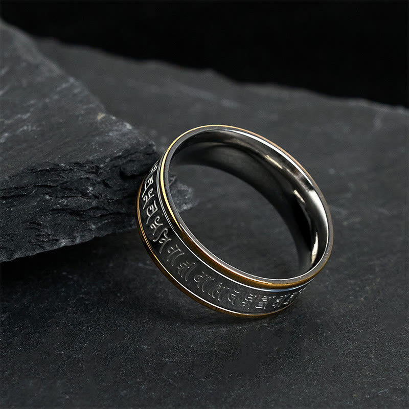 Anillo de equilibrio de acero y titanio con mantra Shurangama y escrituras tibetanas de Buddha Stones - image 3