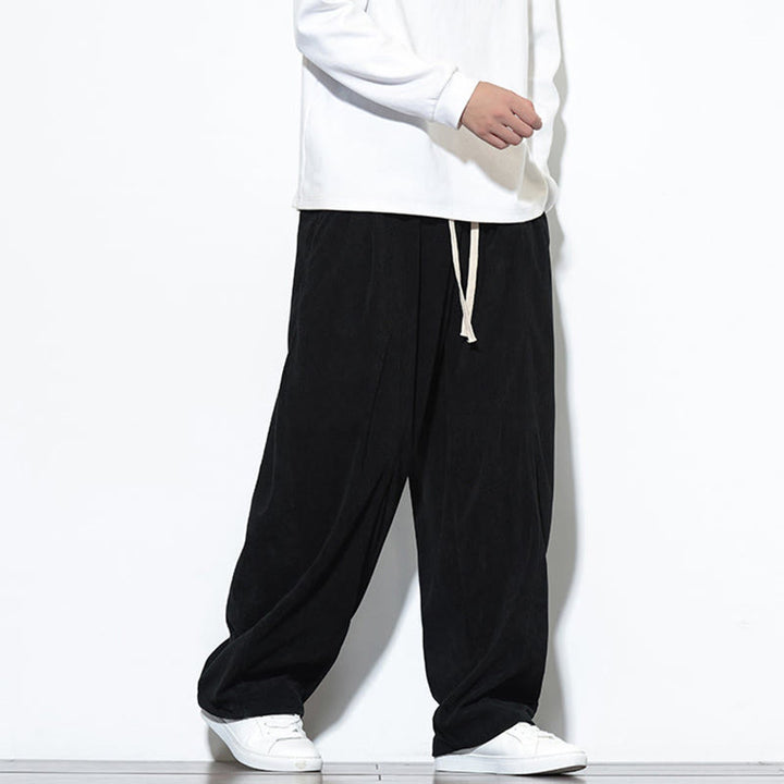 Pantalones harem para hombre de pana pura con cordón ajustable y estampado de Buddha Stones. - image 25