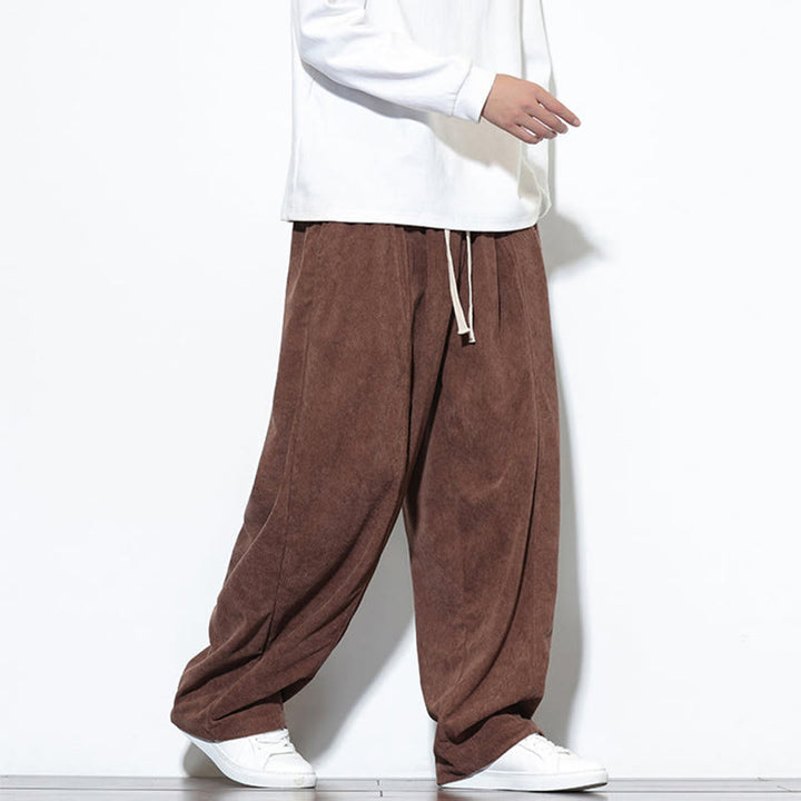Pantalones harem para hombre de pana pura con cordón ajustable y estampado de Buddha Stones. - image 33