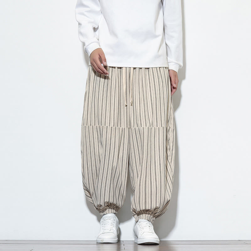 Pantalones de pana estilo harén para hombre con cordón y bolsillos, estampado de rayas otoñales y Buddha Stones - Blanco floral - US/UK/AU46, EU56 (5XL) - image 17