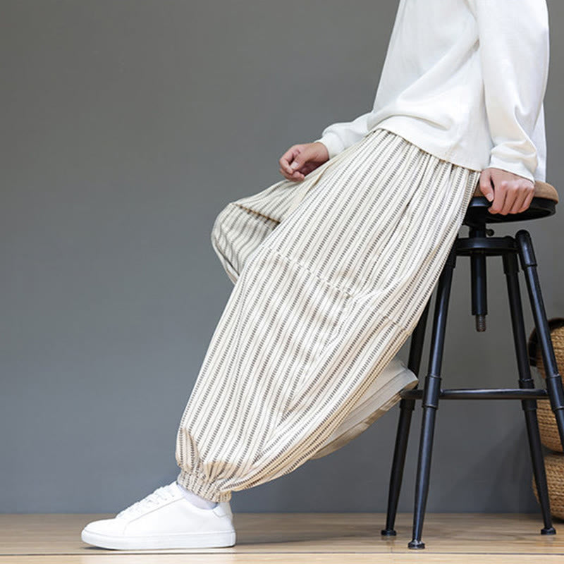 Pantalones de pana estilo harén para hombre con cordón y bolsillos, estampado de rayas otoñales y Buddha Stones - image 32