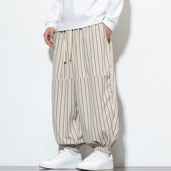 Pantalones de pana estilo harén para hombre con cordón y bolsillos, estampado de rayas otoñales y Buddha Stones - image 20