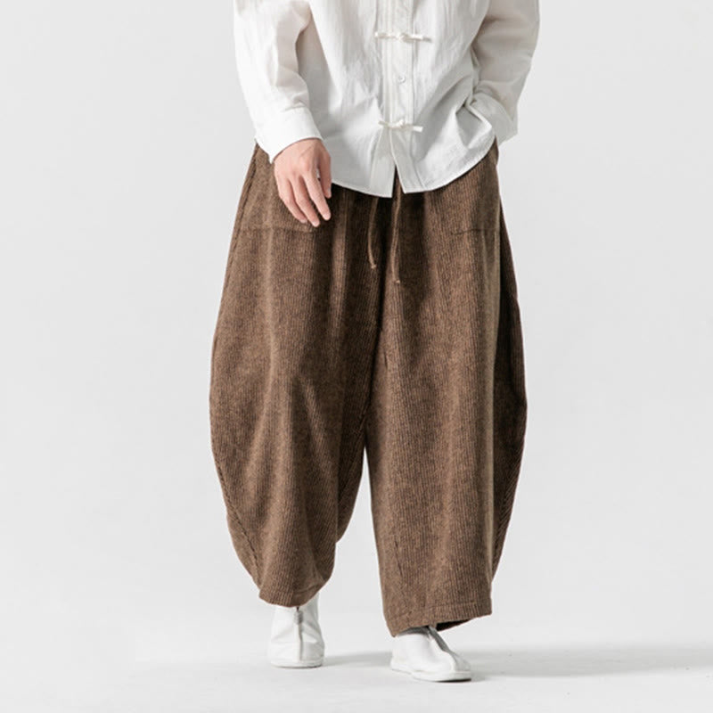 Pantalones de algodón de pierna ancha con bolsillos y diseño de cordón de color liso para hombre de Buddha Stones Daily - image 18