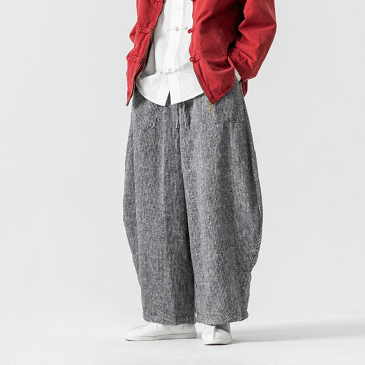 Pantalones de algodón de pierna ancha con bolsillos y diseño de cordón de color liso para hombre de Buddha Stones Daily - image 31
