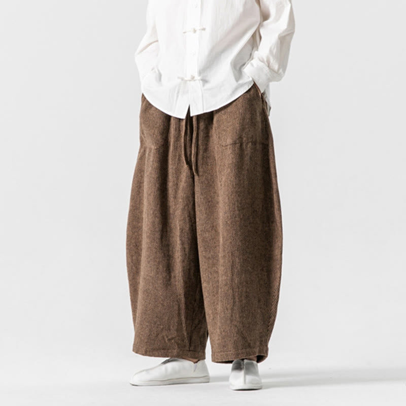 Pantalones de algodón de pierna ancha con bolsillos y diseño de cordón de color liso para hombre de Buddha Stones Daily - image 13