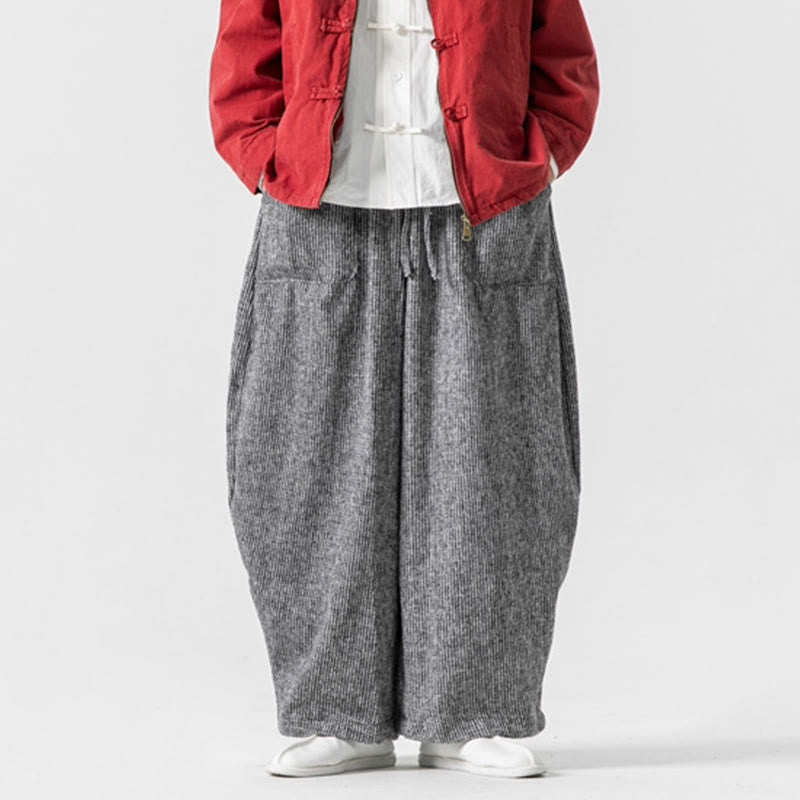 Pantalones de algodón de pierna ancha con bolsillos y diseño de cordón de color liso para hombre de Buddha Stones Daily - image 32