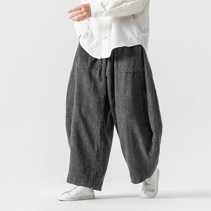 Pantalones de algodón de pierna ancha con bolsillos y diseño de cordón de color liso para hombre de Buddha Stones Daily - image 4
