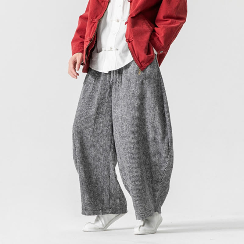 Pantalones de algodón de pierna ancha con bolsillos y diseño de cordón de color liso para hombre de Buddha Stones Daily - image 26