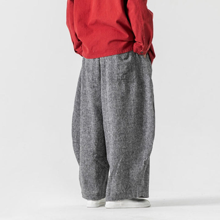 Pantalones de algodón de pierna ancha con bolsillos y diseño de cordón de color liso para hombre de Buddha Stones Daily - image 30