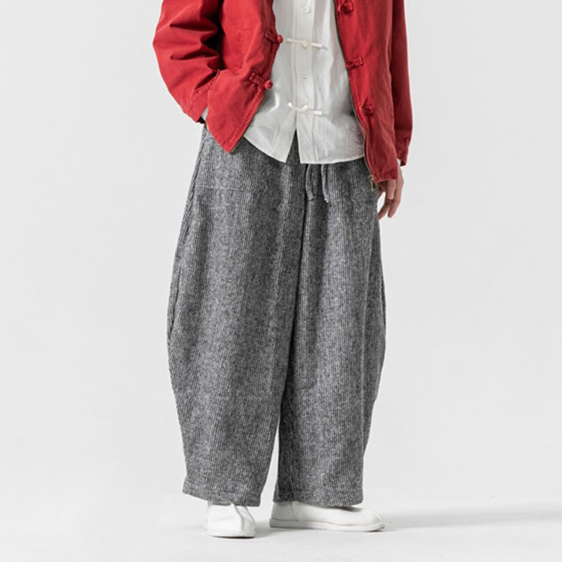 Pantalones de algodón de pierna ancha con bolsillos y diseño de cordón de color liso para hombre de Buddha Stones Daily - image 33