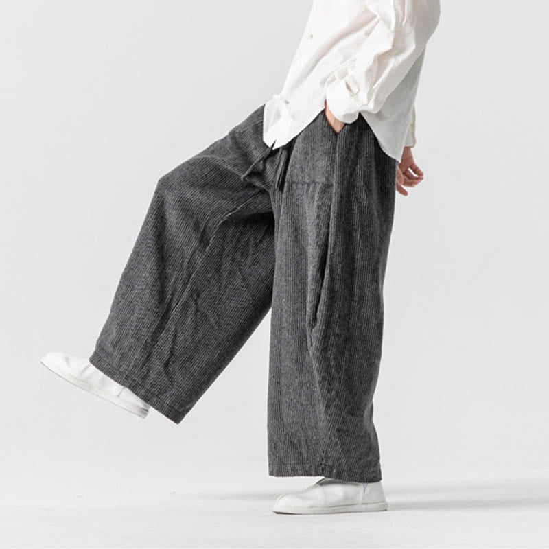 Pantalones de algodón de pierna ancha con bolsillos y diseño de cordón de color liso para hombre de Buddha Stones Daily - image 8