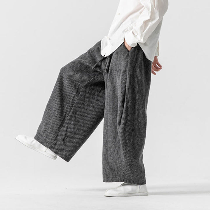 Pantalones de algodón de pierna ancha con bolsillos y diseño de cordón de color liso para hombre de Buddha Stones Daily - image 8