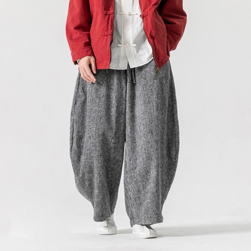 Pantalones de algodón de pierna ancha con bolsillos y diseño de cordón de color liso para hombre de Buddha Stones Daily - image 29