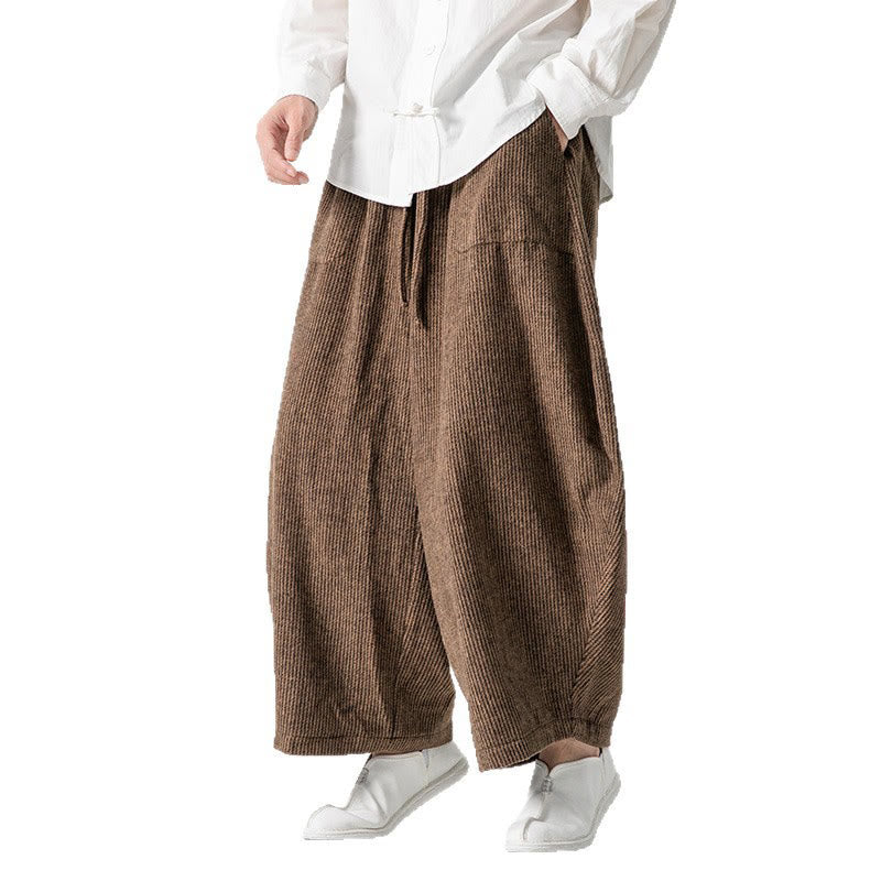 Pantalones de algodón de pierna ancha con bolsillos y diseño de cordón de color liso para hombre de Buddha Stones Daily - image 19