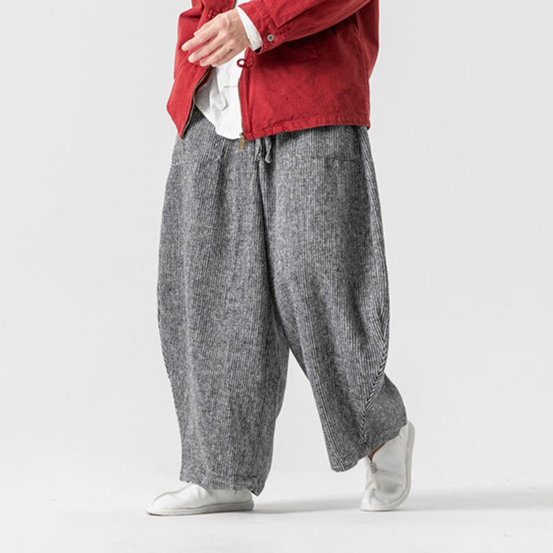 Pantalones de algodón de pierna ancha con bolsillos y diseño de cordón de color liso para hombre de Buddha Stones Daily - image 27