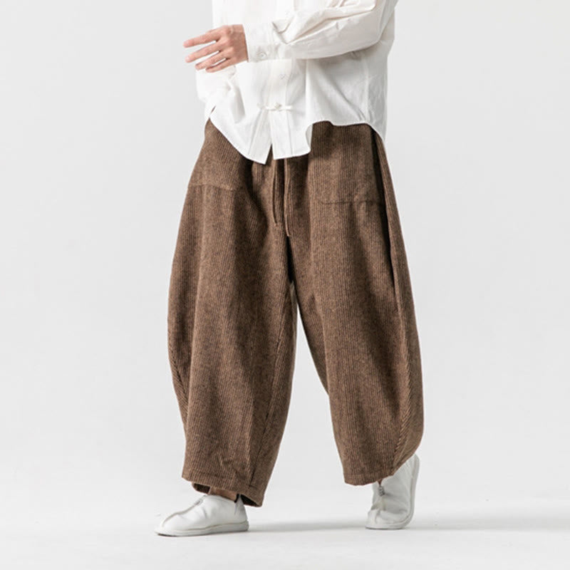 Pantalones de algodón de pierna ancha con bolsillos y diseño de cordón de color liso para hombre de Buddha Stones Daily - image 17