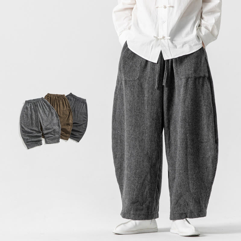 Pantalones de algodón de pierna ancha con bolsillos y diseño de cordón de color liso para hombre de Buddha Stones Daily - Gris oscuro - US/UK/AU46, EU56 (5XL) - image 0