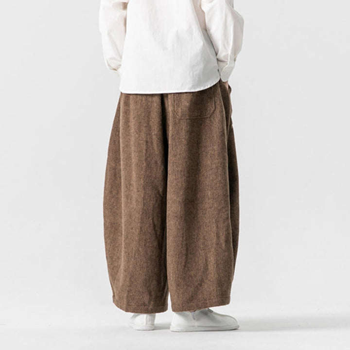 Pantalones de algodón de pierna ancha con bolsillos y diseño de cordón de color liso para hombre de Buddha Stones Daily - image 12