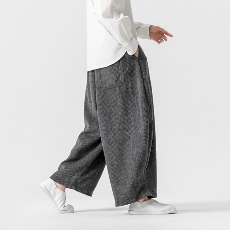 Pantalones de algodón de pierna ancha con bolsillos y diseño de cordón de color liso para hombre de Buddha Stones Daily - image 7