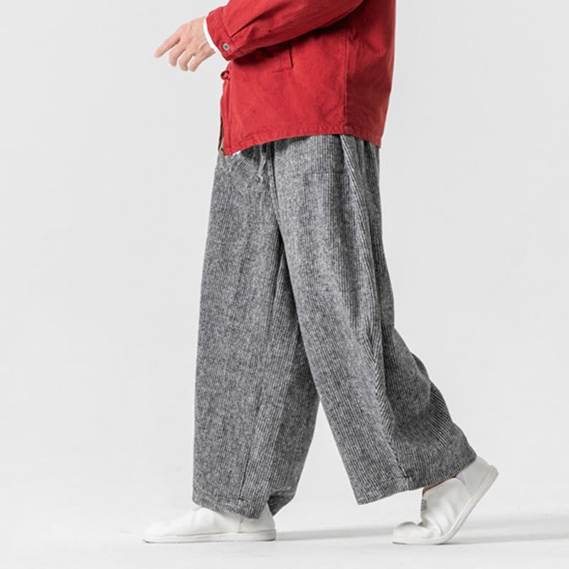 Pantalones de algodón de pierna ancha con bolsillos y diseño de cordón de color liso para hombre de Buddha Stones Daily - image 28