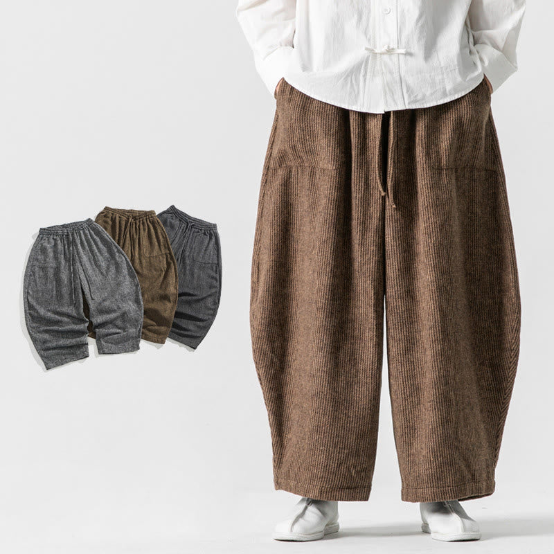 Pantalones de algodón de pierna ancha con bolsillos y diseño de cordón de color liso para hombre de Buddha Stones Daily - Tierra de siena - US/UK/AU46, EU56 (5XL) - image 10