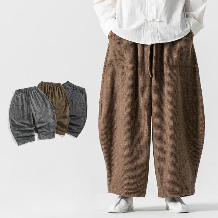 Pantalones de algodón de pierna ancha con bolsillos y diseño de cordón de color liso para hombre de Buddha Stones Daily - Tierra de siena - US/UK/AU46, EU56 (5XL) - image 10