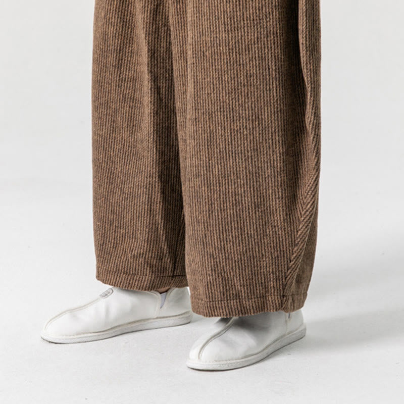 Pantalones de algodón de pierna ancha con bolsillos y diseño de cordón de color liso para hombre de Buddha Stones Daily - image 23