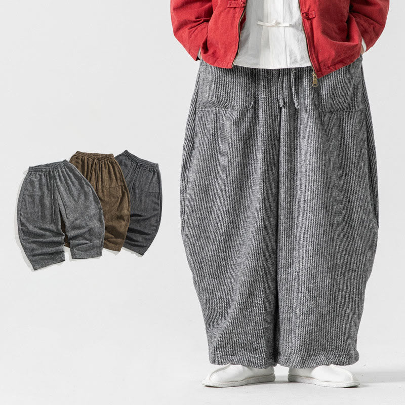 Pantalones de algodón de pierna ancha con bolsillos y diseño de cordón de color liso para hombre de Buddha Stones Daily - Gris claro - US/UK/AU46, EU56 (5XL) - image 25