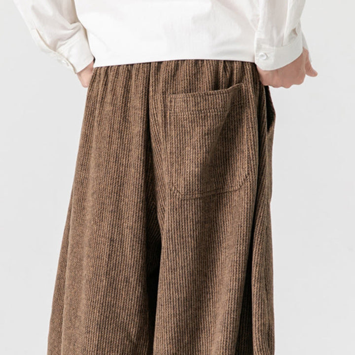 Pantalones de algodón de pierna ancha con bolsillos y diseño de cordón de color liso para hombre de Buddha Stones Daily - image 22