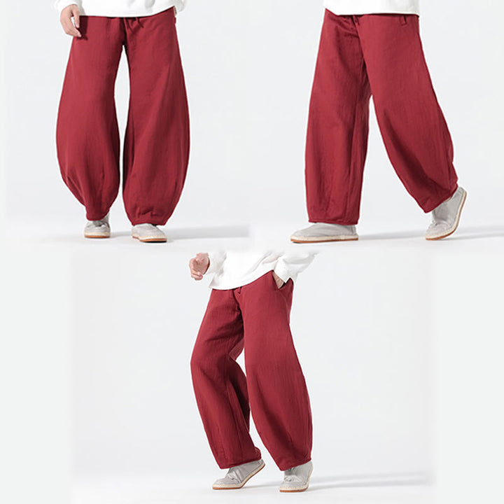 Pantalones anchos de estilo zen chino con cordón diario Buddha Stones para hombre, con bolsillos - image 17