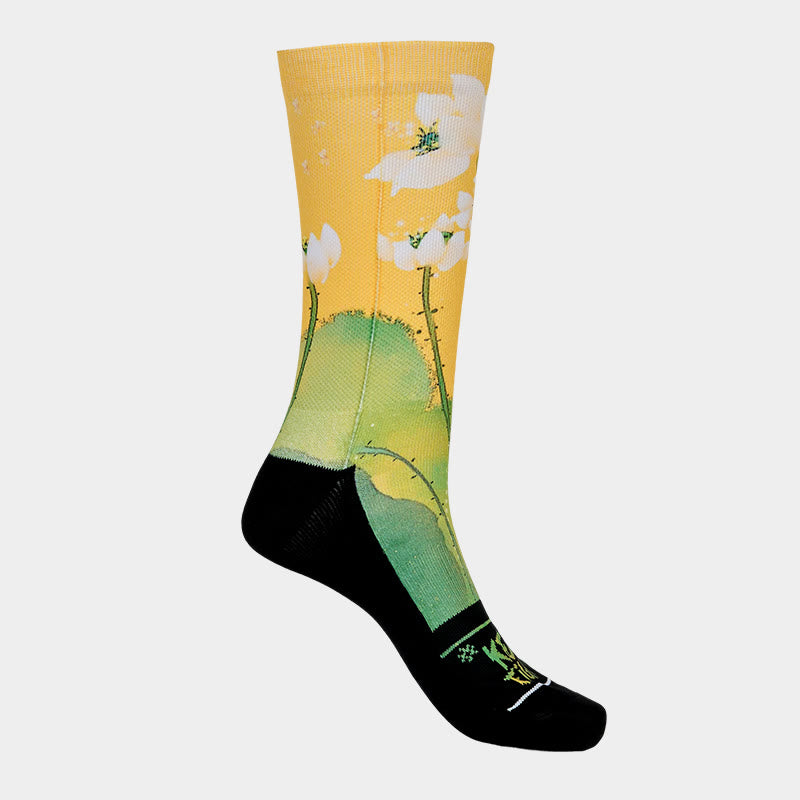 Calcetines unisex con diseño de Buddha Stones, flores de loto beige y hojas, estilo informal, para hombre y mujer - image 8