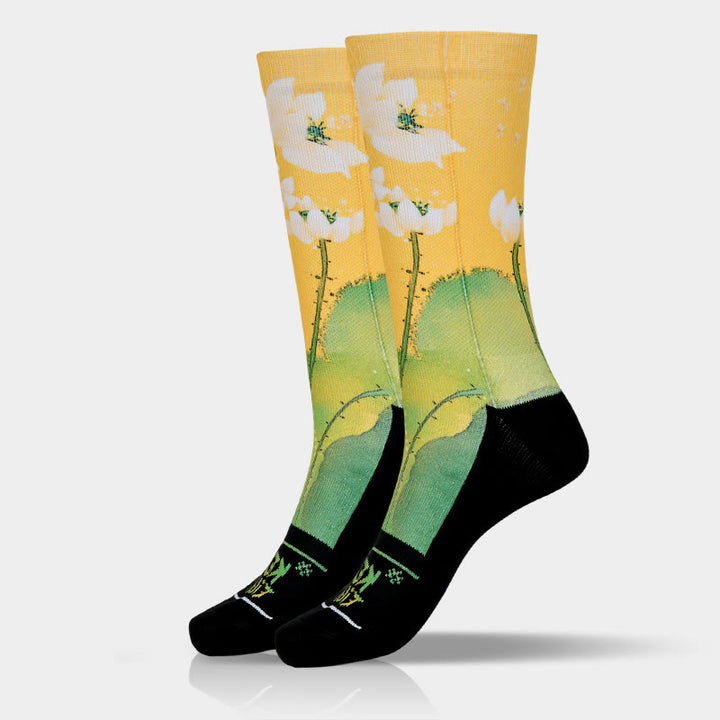 Calcetines unisex con diseño de Buddha Stones, flores de loto beige y hojas, estilo informal, para hombre y mujer - image 9