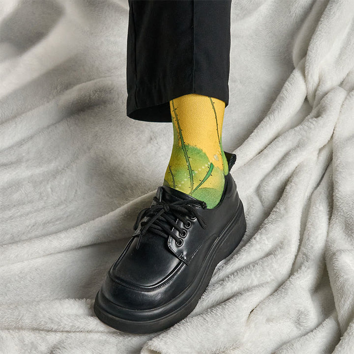 Calcetines unisex con diseño de Buddha Stones, flores de loto beige y hojas, estilo informal, para hombre y mujer - image 6