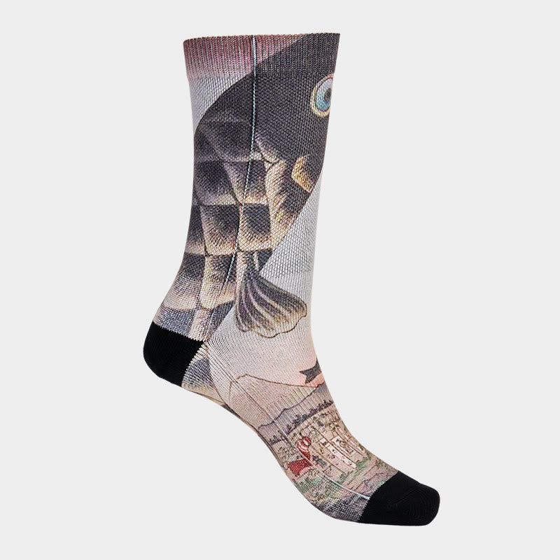 Calcetines unisex con diseño de pez koi y monte Fuji para hombre y mujer - image 10