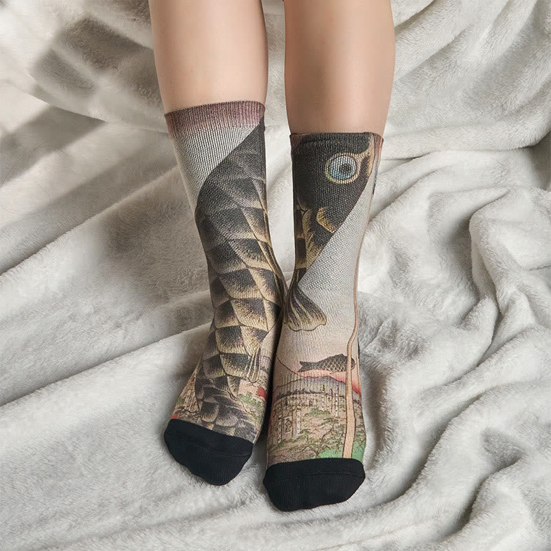 Calcetines unisex con diseño de pez koi y monte Fuji para hombre y mujer - image 5