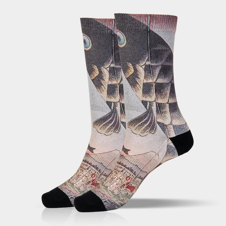 Calcetines unisex con diseño de pez koi y monte Fuji para hombre y mujer - image 12