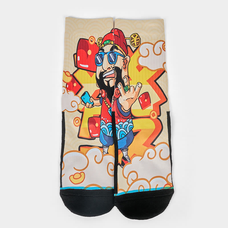 Calcetines unisex con diseño de Buddha Stones, Dios de la Riqueza, sobres rojos, lingotes, micro tripulación, para hombre y mujer - image 1