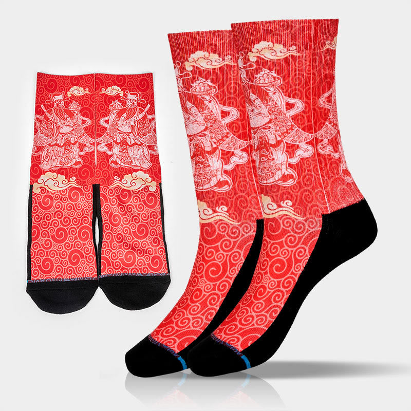 Calcetines unisex con diseño de Buddha Stones auspiciosas, informales, con piedras, dios de la riqueza - Rojo - ML (US. 7,5-12, EU 40-45, UK/AU 7-11,5, AISA 25,5-28,5 cm) - image 0