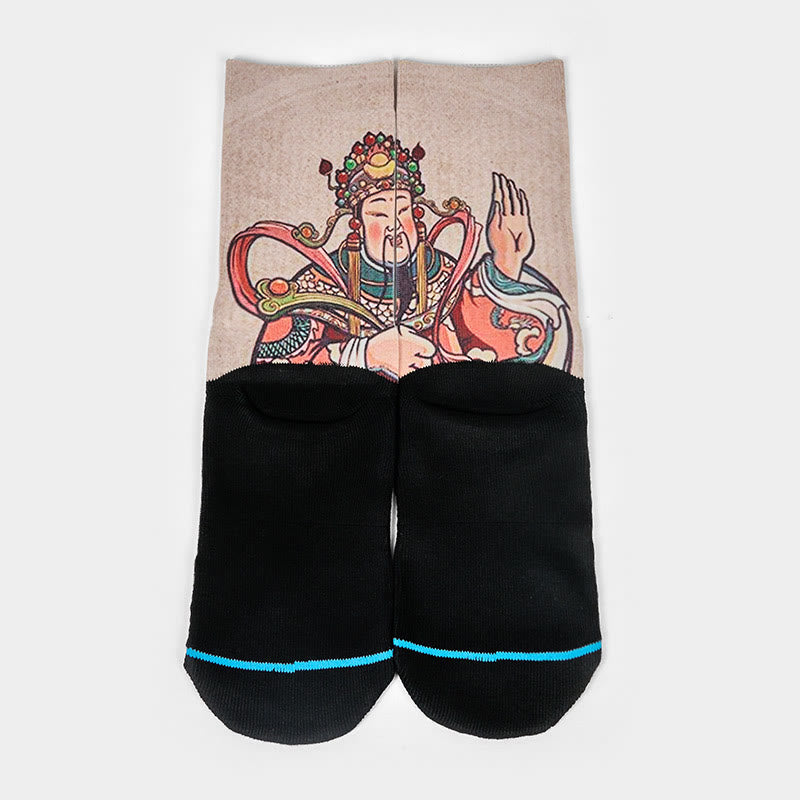 Calcetines unisex con diseño de Buddha Stones, Dios de la Riqueza, con asa Ruyi, para hombre y mujer - image 1
