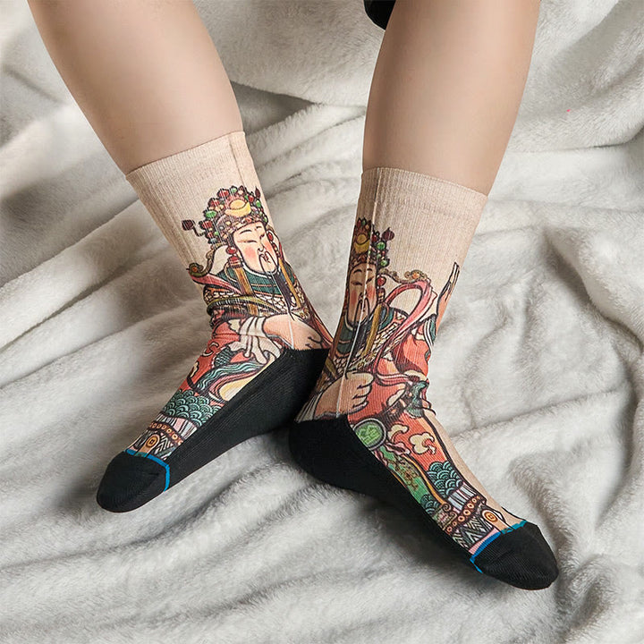 Calcetines unisex con diseño de Buddha Stones, Dios de la Riqueza, con asa Ruyi, para hombre y mujer - image 5