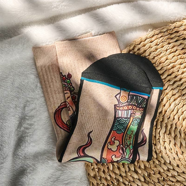 Calcetines unisex con diseño de Buddha Stones, Dios de la Riqueza, con asa Ruyi, para hombre y mujer - image 4