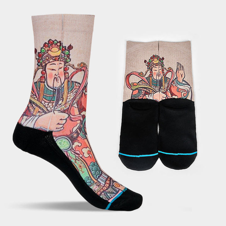 Calcetines unisex con diseño de Buddha Stones, Dios de la Riqueza, con asa Ruyi, para hombre y mujer - image 8