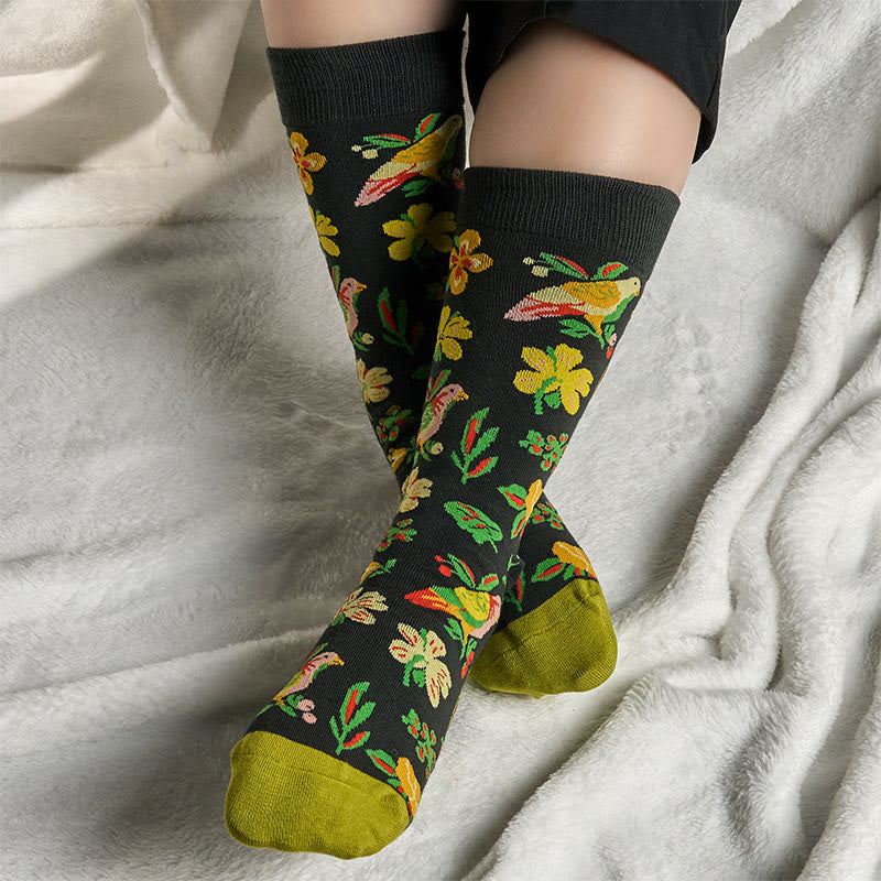 Calcetines unisex de algodón con diseño de pájaros y flores en flor de Buddha Stones para hombre y mujer - image 2