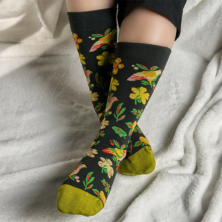Calcetines unisex de algodón con diseño de pájaros y flores en flor de Buddha Stones para hombre y mujer - image 2
