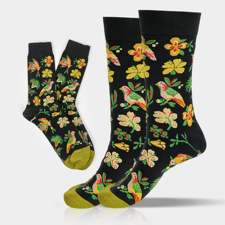 Calcetines unisex de algodón con diseño de pájaros y flores en flor de Buddha Stones para hombre y mujer - Pájaro flor - Talla única (EE. UU. 8-12,5, UE 41-46, UK/ AU 7,5-12, Asia 25,5-31 cm) - image 0