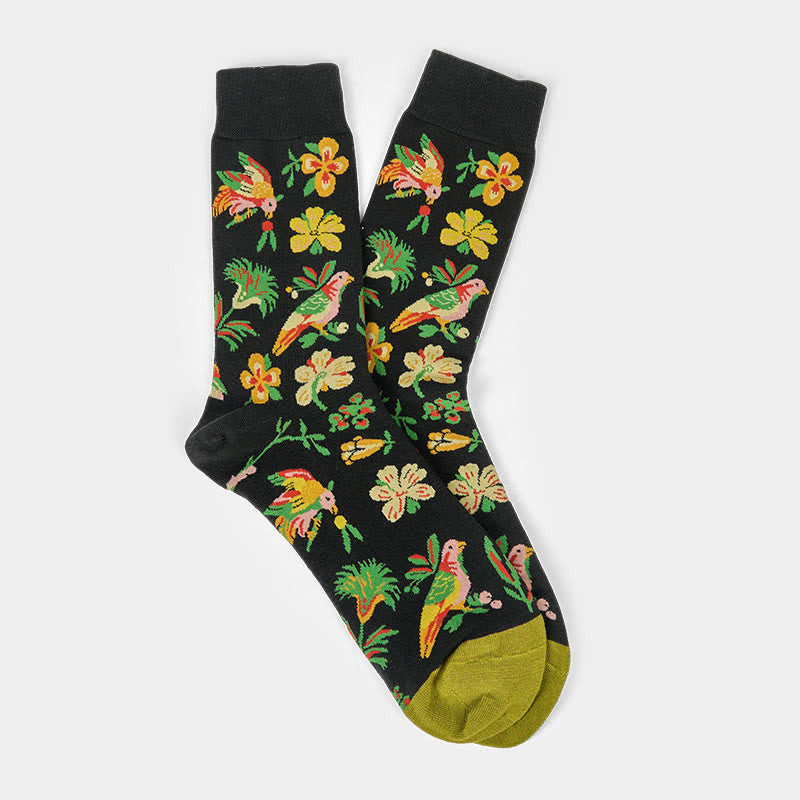 Calcetines unisex de algodón con diseño de pájaros y flores en flor de Buddha Stones para hombre y mujer - image 7