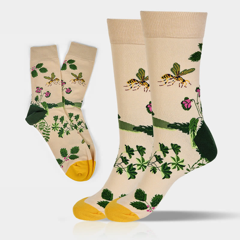 Calcetines unisex de algodón con diseño de Buddha Stones - Abeja y rana - Talla única (EE. UU. 8-12,5, UE 41-46, UK/ AU 7,5-12, Asia 25,5-31 cm) - image 0