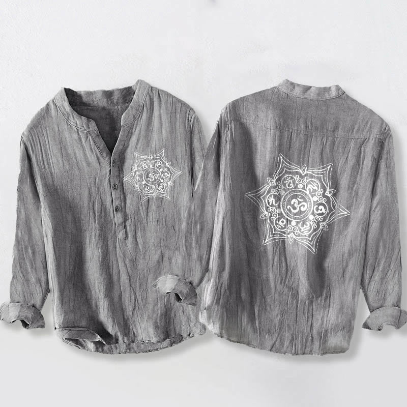 Camisa de manga larga para hombre, de algodón y lino, con diseño de mandala y botones a la mitad , con Buddha Stones Om Mani Padme Hum. - Gris - US/UK/AU50, EU60 (5XL) - image 6