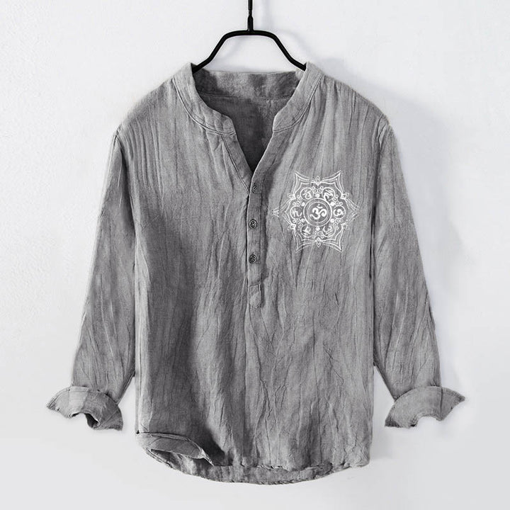 Camisa de manga larga para hombre, de algodón y lino, con diseño de mandala y botones a la mitad , con Buddha Stones Om Mani Padme Hum. - image 7